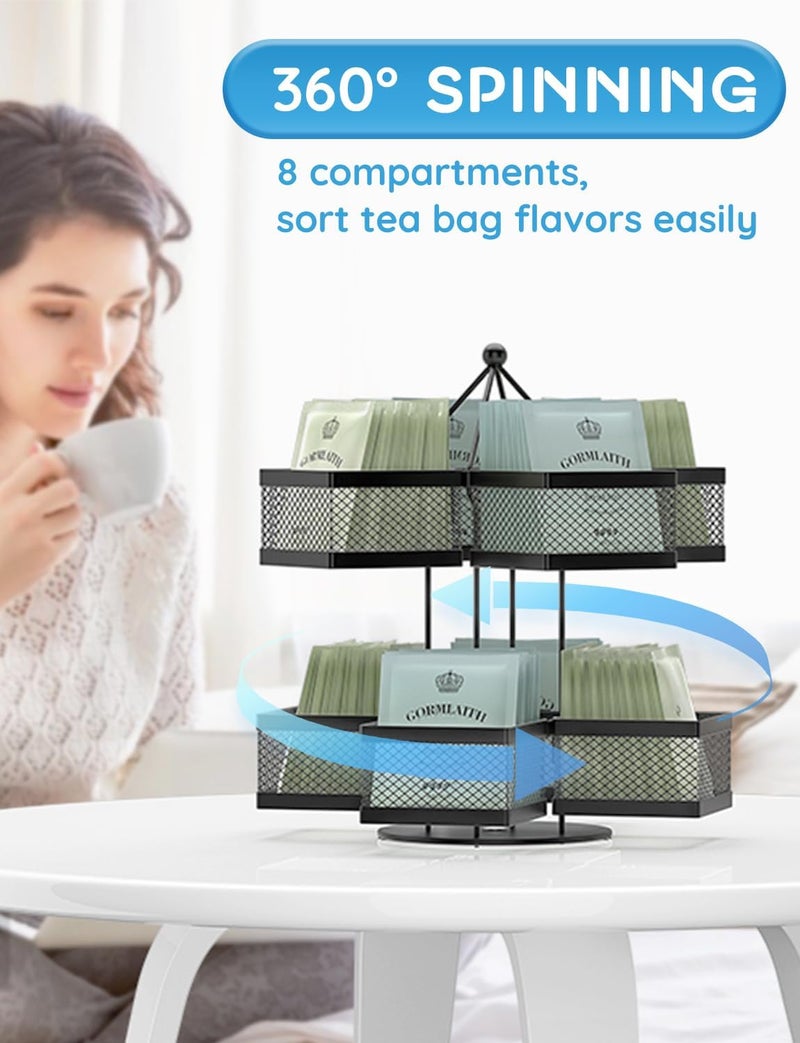 VOGWOLTH Tea Bag Organizer, Tea Bag Storage Holder Spinning Carousel 96 Teabags Container, Lazy Susan Coffee Creamer Sweetener Tea Caddy for Kitchen Counter Cabinet Pantry Shelf Organizer - Image 2